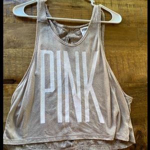 🤍PINK - Light Brown Lace Tank with Open Back XS